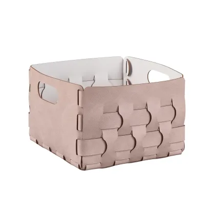 Zdjęcie Skórzany kosz Dubai 25x25xH20 cm z plecionymi elementami w kolorze pudrowego różu