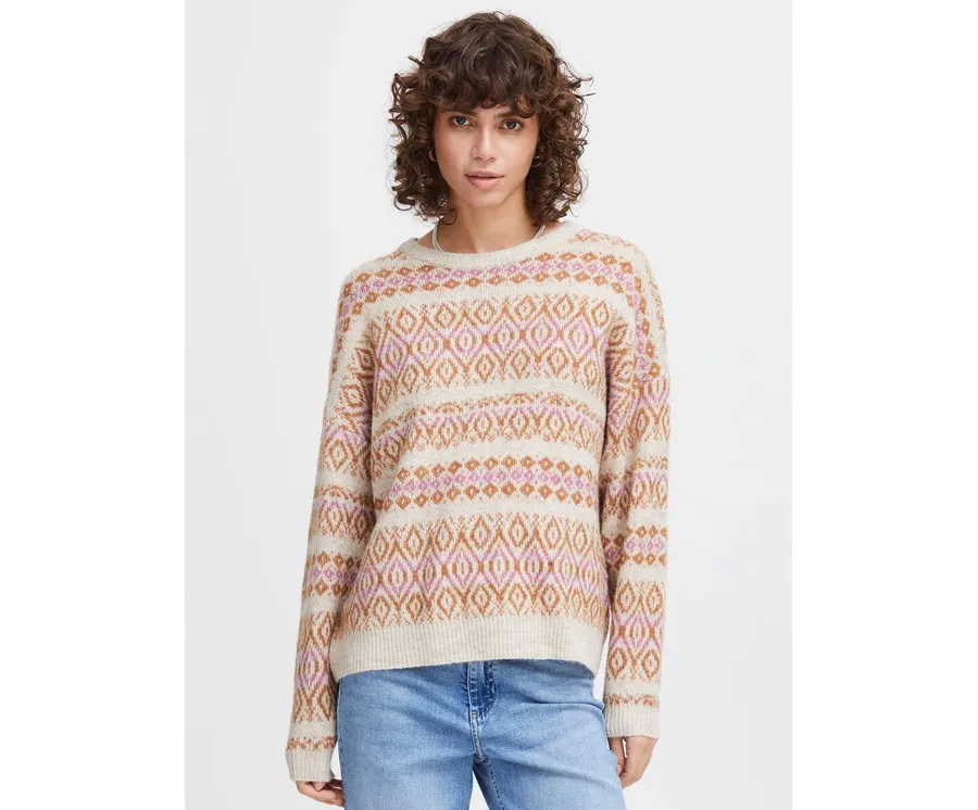 obrazek 1 ICHI Sweter 20119733 Beżowy Regular Fit