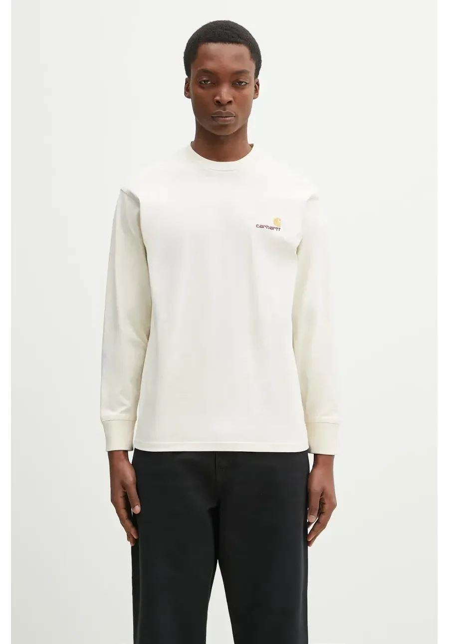 obrazek 1 Carhartt WIP longsleeve bawełniany L/S American Script T-Shirt kolor beżowy gładki I029955.05XX