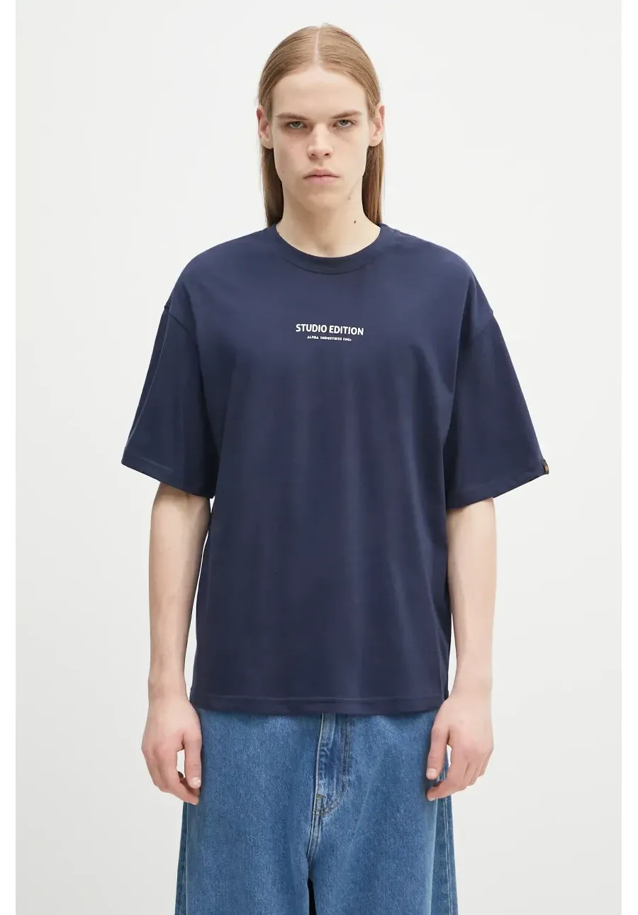 obrazek 1 Alpha Industries t-shirt bawełniany Studio Edition BP T męski kolor granatowy z aplikacją 156553