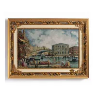 Zdjęcie Gobelin przedstawiający Wenecję z wyściełaną ramą drewnianą