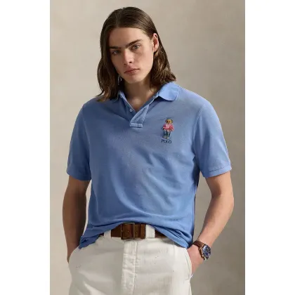 Zdjęcie Polo Ralph Lauren polo bawełniane męski kolor niebieski gładki 710969629