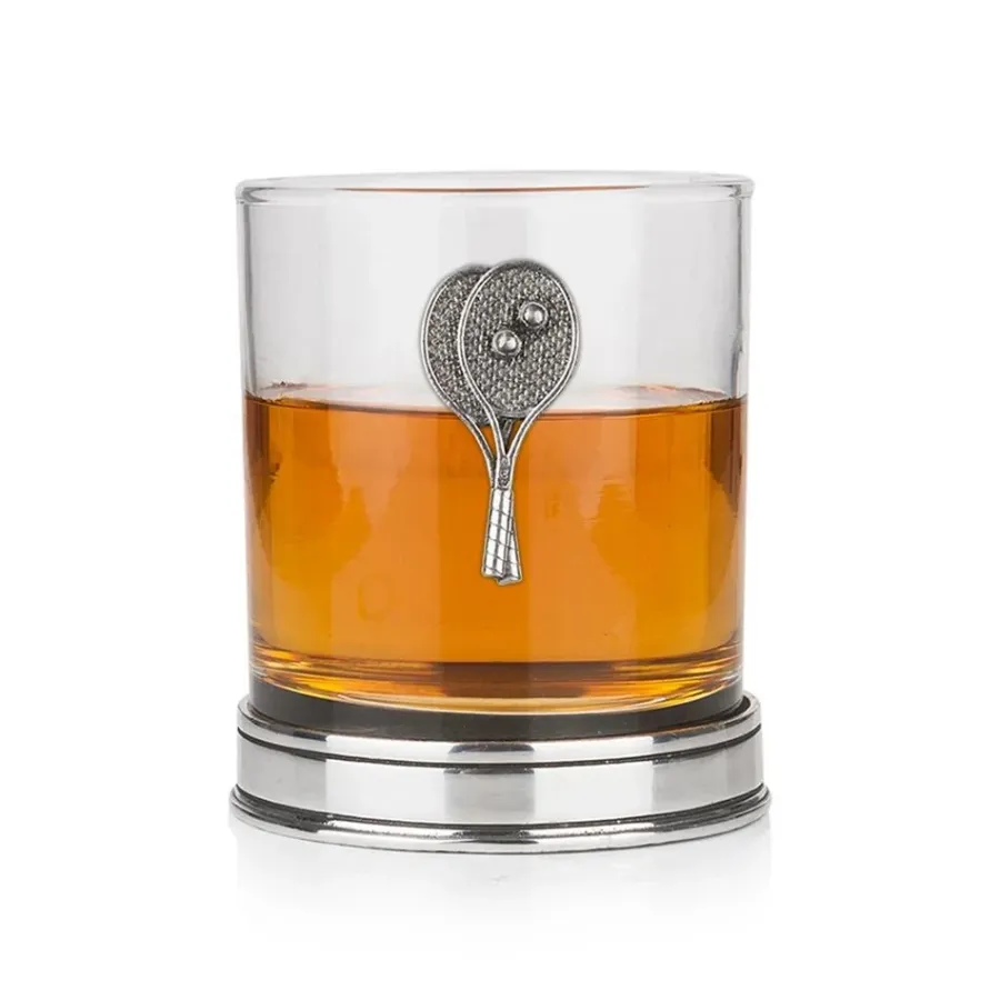 obrazek 1 Wyjątkowy prezent dla miłośnika tenisa - szklanka do whisky z przedstawieniem rakiet do tenisa w kolorze miedzi