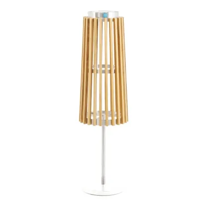 Zdjęcie Stojąca lampa solarna z drewna tekowego i stali nierdzewnej