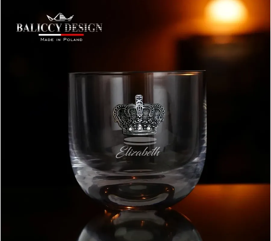 obrazek 3 Szklanki do whisky Elizabeth  z koroną wysadzaną cyrkoniami kryształowymi.