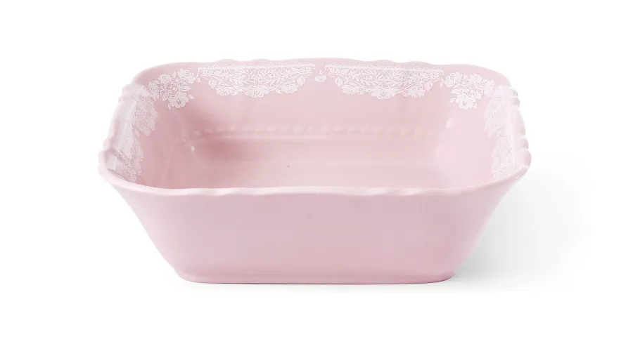 obrazek 1 Piękna porcelanowa kwadratowa miska w kolorze różowym z delikatnym zdobieniem – Leander