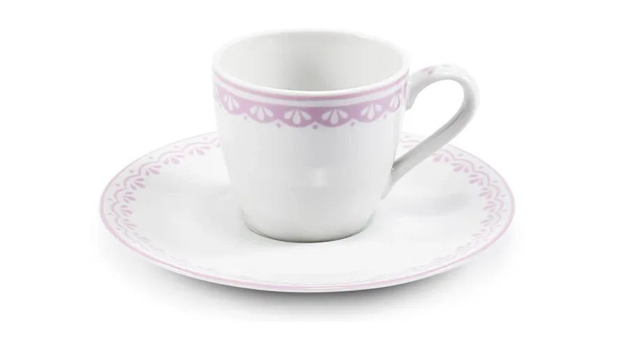 obrazek 1 Stylowa filiżanka do espresso z porcelany w kolorze różowym zdobiona delikatnym ornamentem - Leander