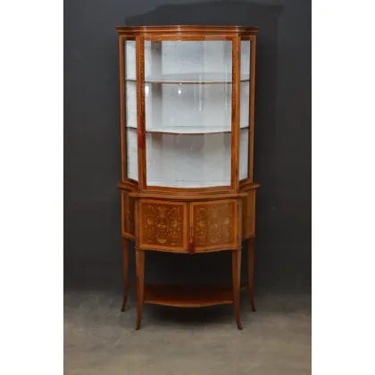 Zdjęcie Antyczna mahoniowa serwantka i witryna z wnętrzem pokrytym aksamitem