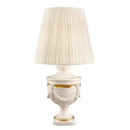Picture Ceramic table lamp with curtains and gold accent – Ahura