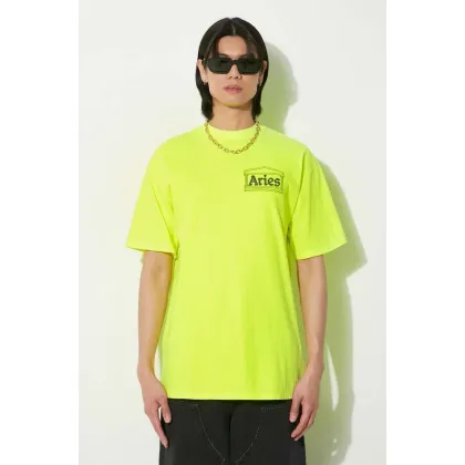 Zdjęcie Aries t-shirt bawełniany Fluoro Temple SS Tee męski kolor żółty z nadrukiem SUAR60000X