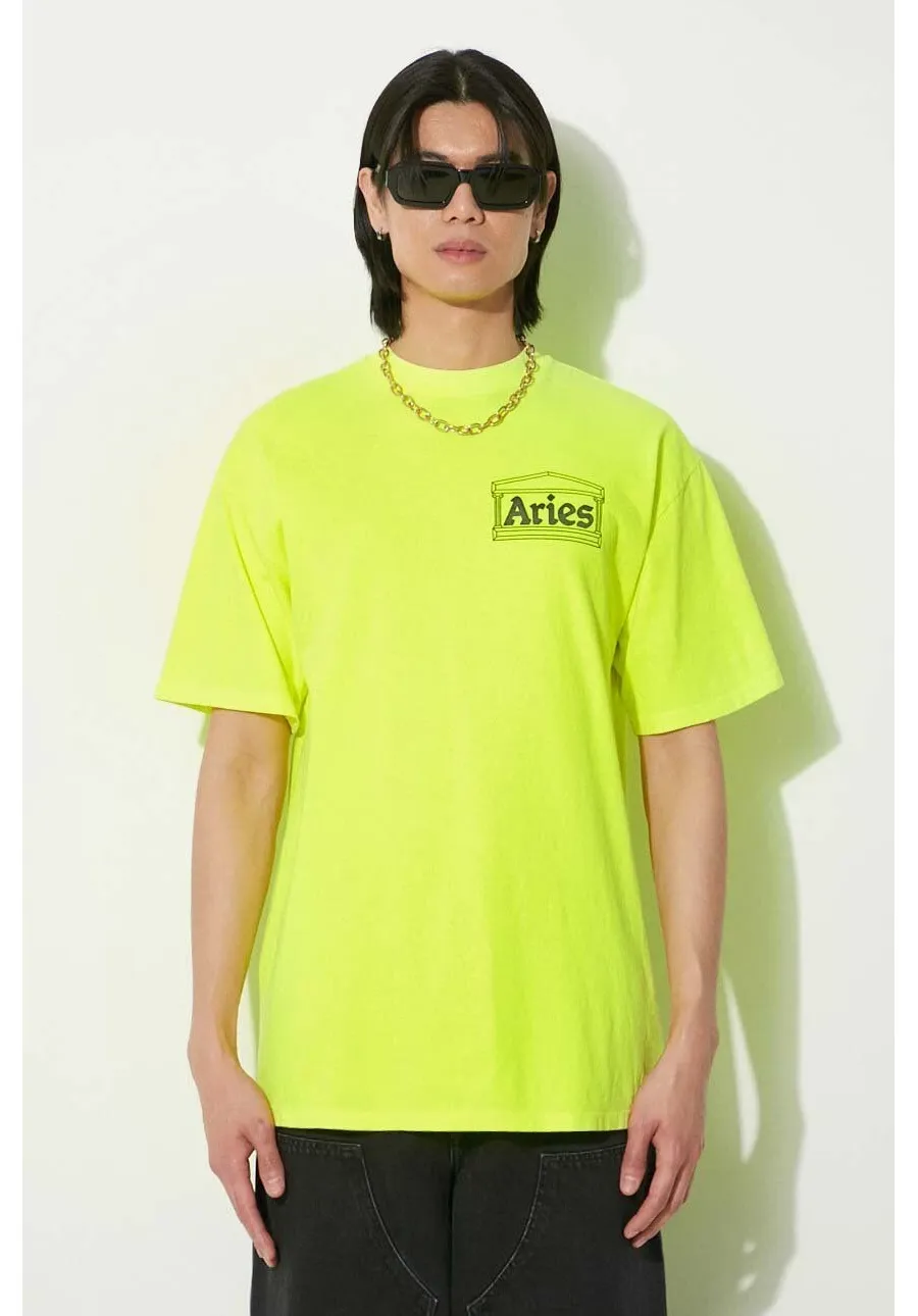 obrazek 1 Aries t-shirt bawełniany Fluoro Temple SS Tee męski kolor żółty z nadrukiem SUAR60000X