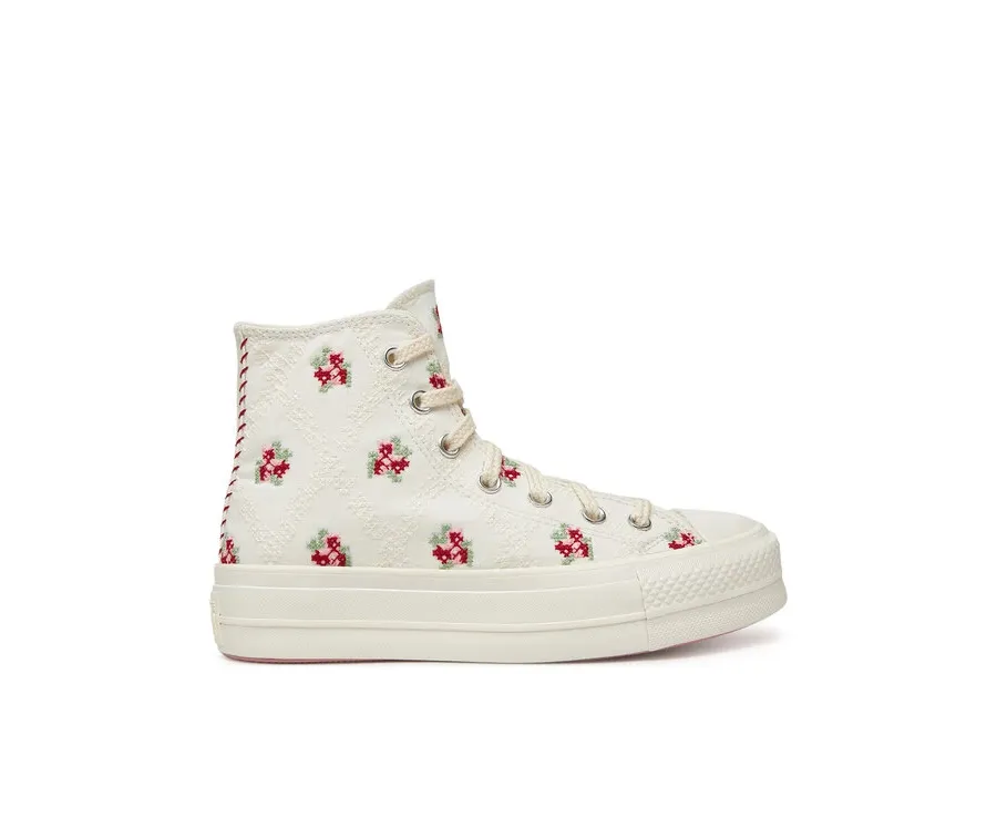 obrazek 1 Converse Trampki Chuck Taylor All Star Lift Platform Rose Cross Stitch A13659C Biały