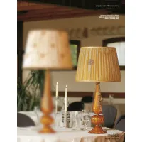 Picture Stylish amber and gold Murano glass lamp with a gold striped lampshade – Il Paralume Marina