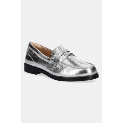 Zdjęcie Clarks Originals mokasyny skórzane Straven Edge damskie kolor srebrny na płaskim obcasie 26181275
