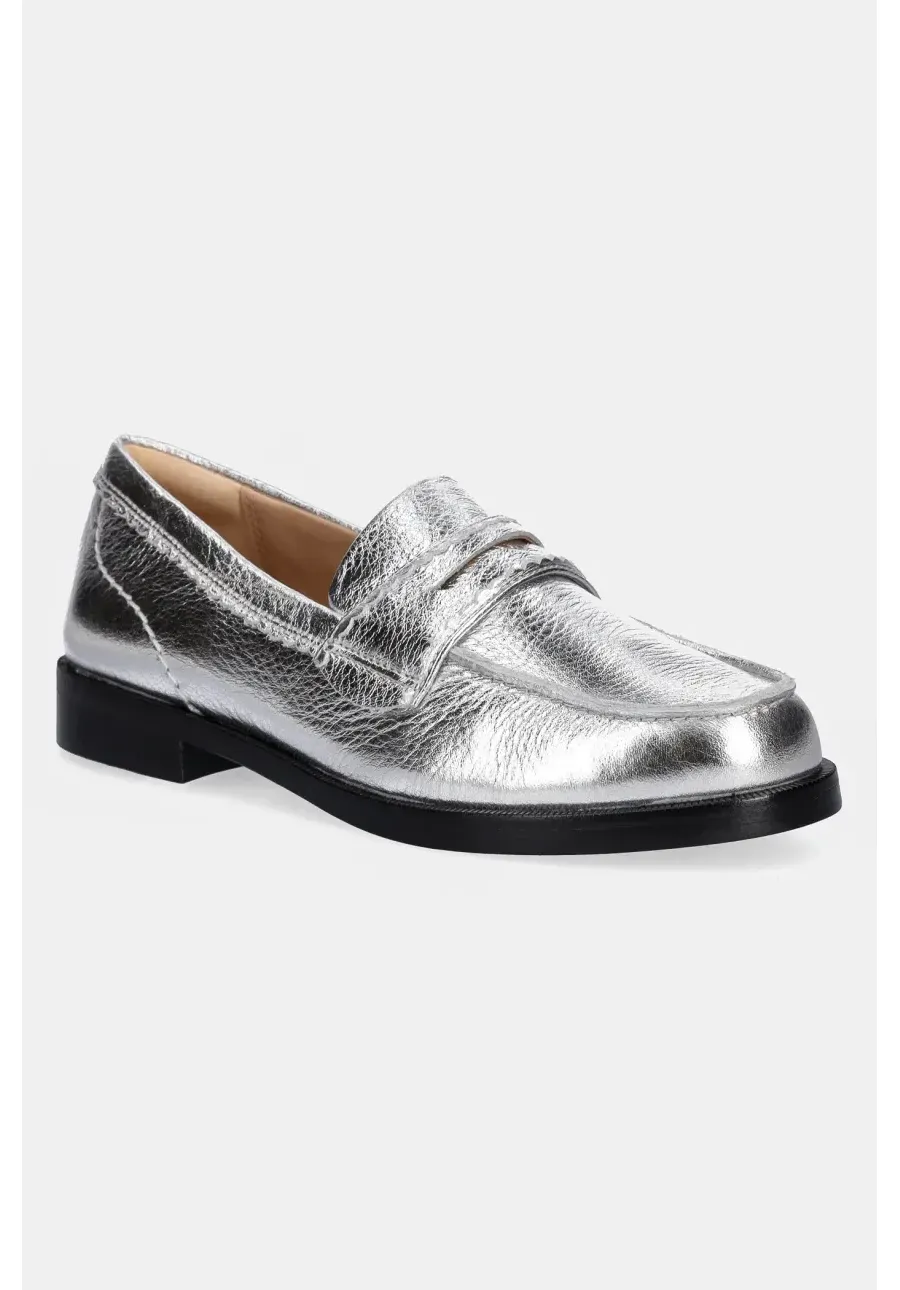 obrazek 1 Clarks Originals mokasyny skórzane Straven Edge damskie kolor srebrny na płaskim obcasie 26181275