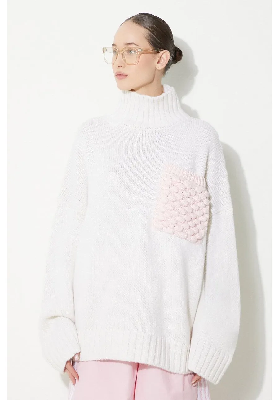 obrazek 1 JW Anderson sweter wełniany Textured Patch Pocket Turtleneck Jumper damski kolor beżowy ciepły z golfem KW1150.YN0144.001