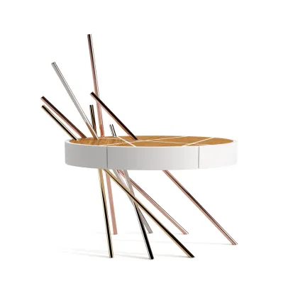 Zdjęcie Piękny stolik nocny z blatem z drewna zebrano i białego lakierowanego drewna