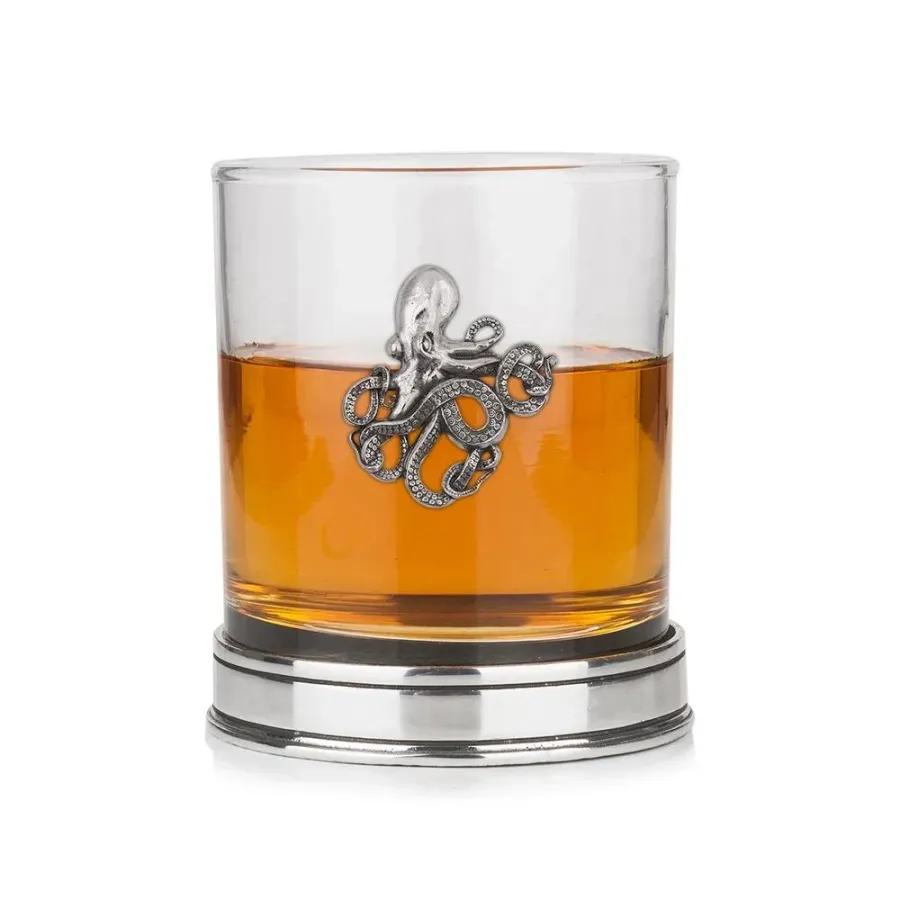 obrazek 1 Wyjątkowy prezent - szklanka do whisky zdobiona cynowym emblematem z ośmiornicą