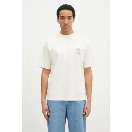 Zdjęcie Drôle de Monsieur t-shirt bawełniany Le T-Shirt Slogan Vignes męski kolor beżowy z nadrukiem F-TS226-CO002-CM