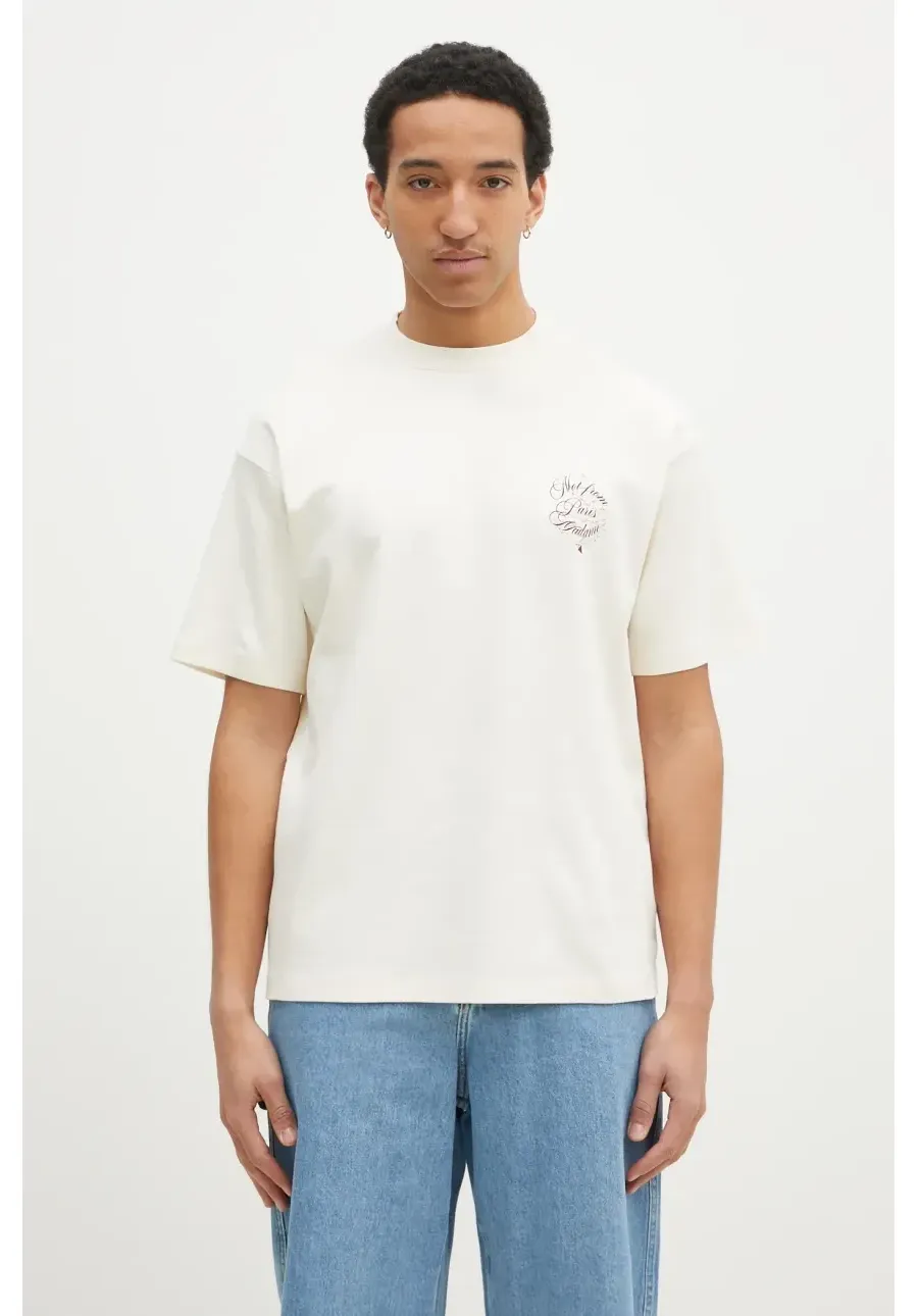 obrazek 1 Drôle de Monsieur t-shirt bawełniany Le T-Shirt Slogan Vignes męski kolor beżowy z nadrukiem F-TS226-CO002-CM