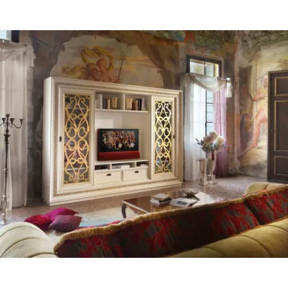 Zdjęcie Regał z rzeźbionymi drzwiami przesuwnymi do wyjątkowego salonu - Morello Gianpaolo