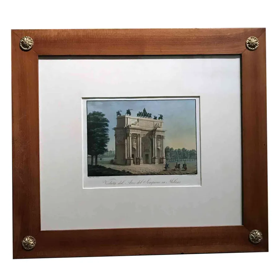 obrazek 1 Widok Arco della Pace w mediolańskim Aquatint z lat 1820-21 zaprojektowany przez F. Durellego i grawerowany przez A. Biasioli