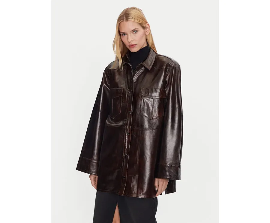 obrazek 1 Gestuz Kurtka skórzana Lonie 10909468 Brązowy Loose Fit