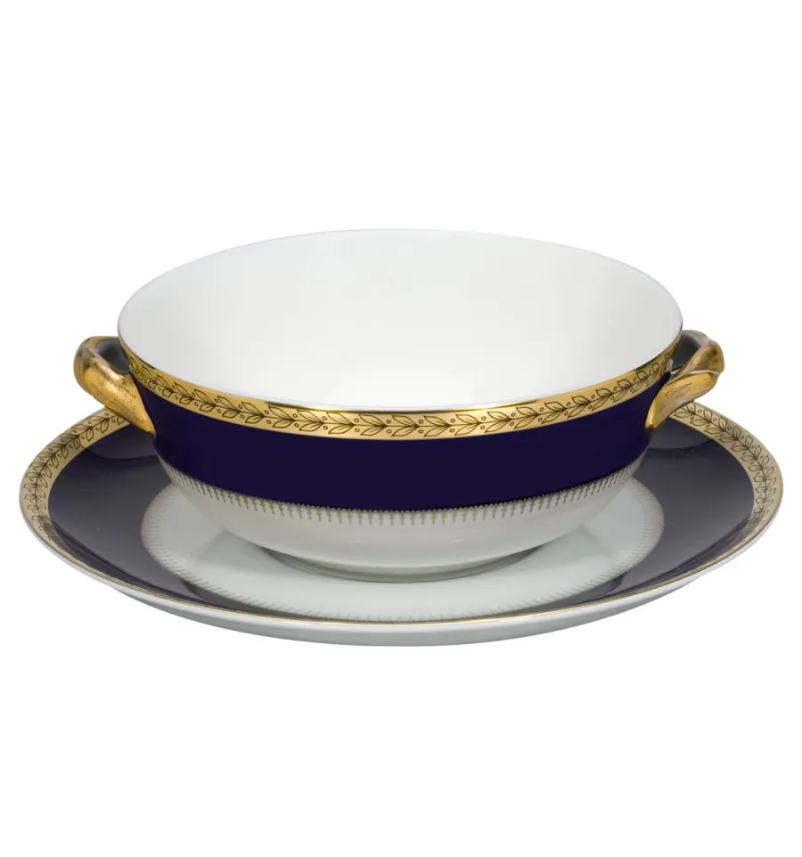 obrazek 1 Granatowo-biała porcelanowa filiżanka Brest ze spodkiem ze złotym motywem ozdobnym - Vista Alegre