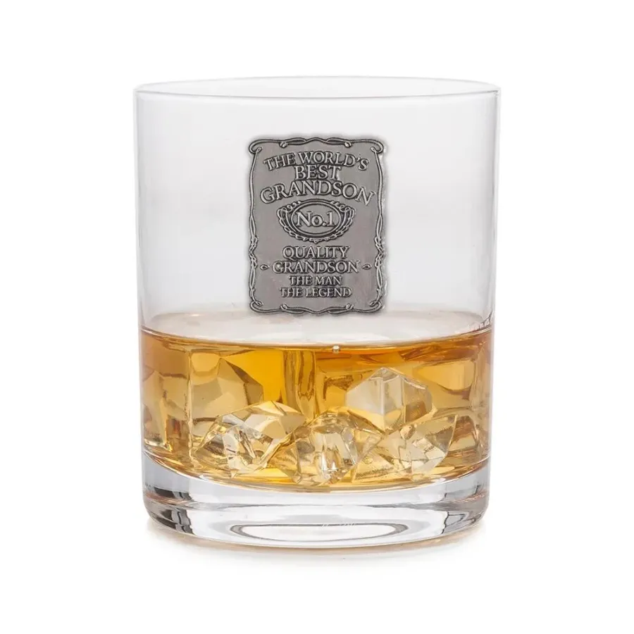obrazek 1 Ekskluzywna szklanka do whisky z emblematem ”Najlepszy wnuk na świecie” – prezent dla wyjątkowego wnuka