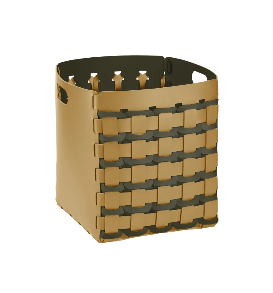 obrazek 1 Skórzany kosz Geometria Quadrata 35x35xH40 cm w kolorze musztardowym