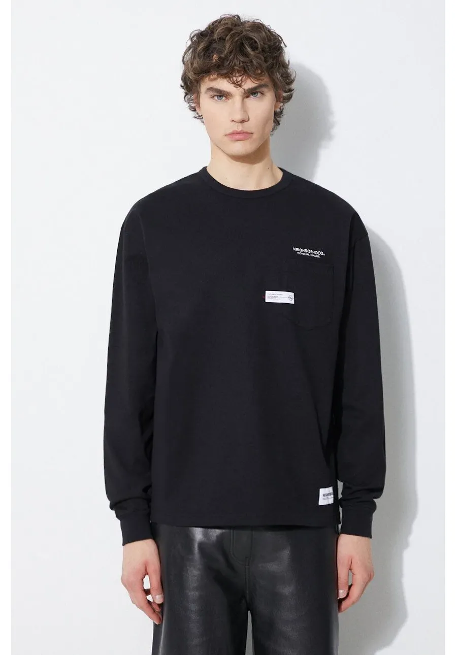 obrazek 1 NEIGHBORHOOD longsleeve bawełniany Classic-P Crewneck kolor czarny z aplikacją 241FPNH.CSM05
