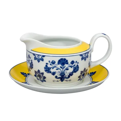 Zdjęcie Unikatowa porcelanowa sosjerka ze spodkiem Castelo Branco z motywem inspirowanym znanym haftem - Vista Alegre