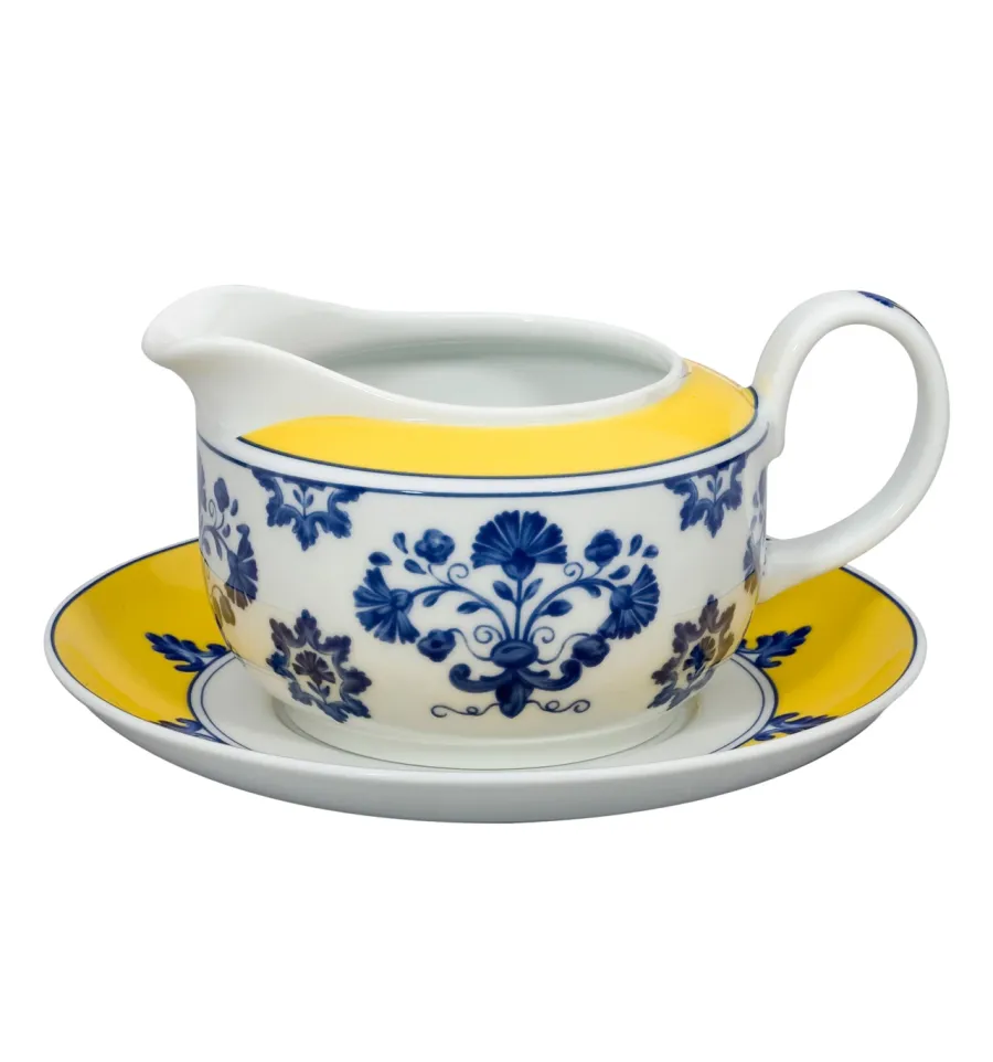 obrazek 1 Unikatowa porcelanowa sosjerka ze spodkiem Castelo Branco z motywem inspirowanym znanym haftem - Vista Alegre