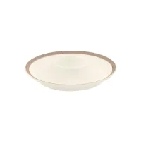 Zdjęcie Stylowy kremowy talerzyk na jajko z porcelany zdobiony złotą obwódką – Tettau