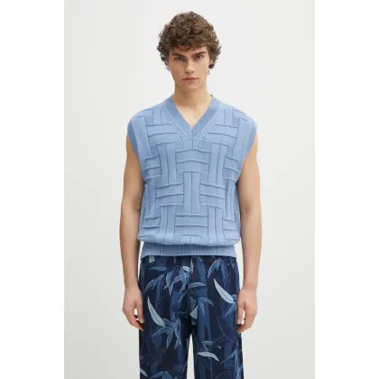 Zdjęcie Kenzo kamizelka bawełniana Weave męski kolor niebieski FF55PU7073CB.64