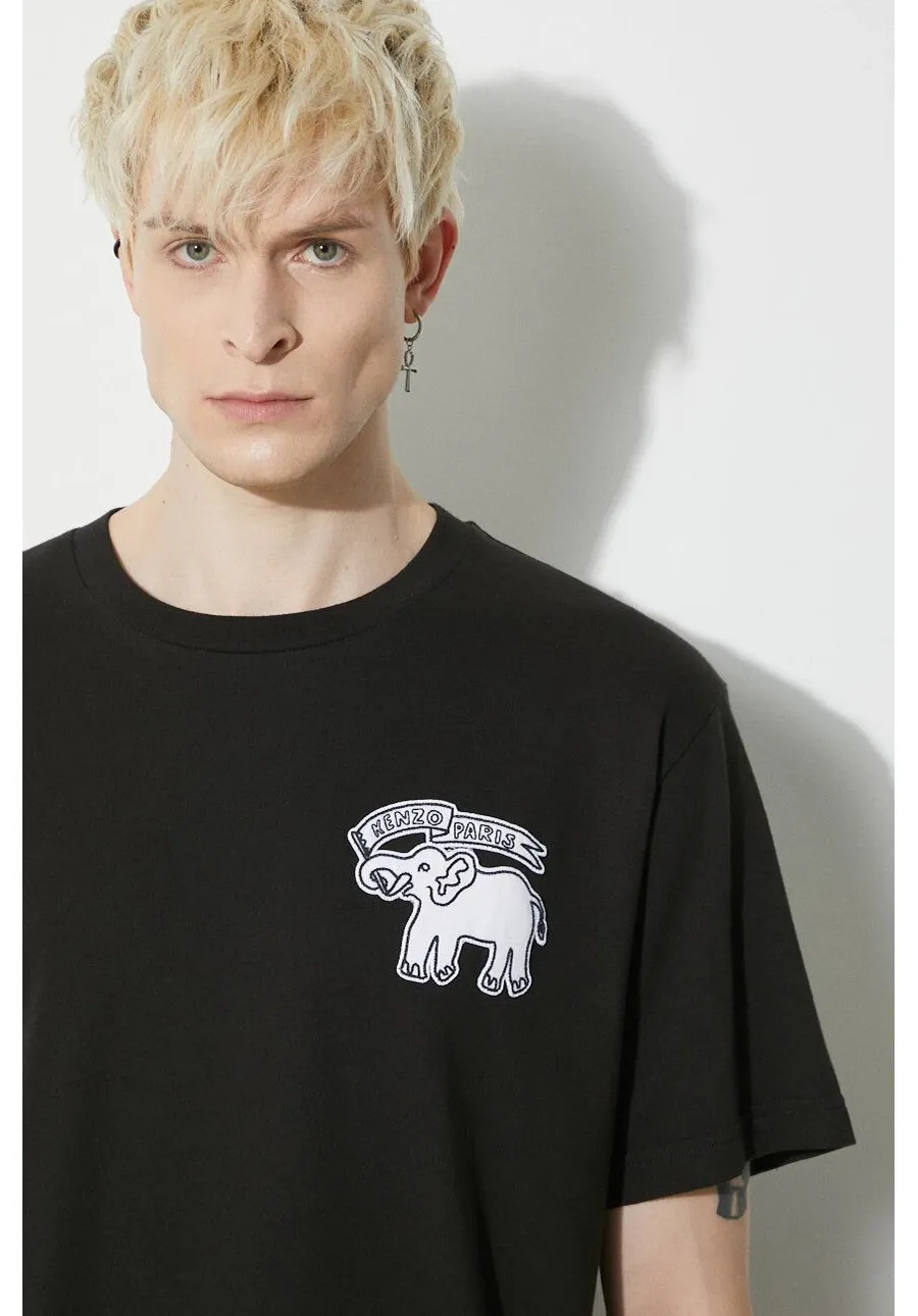 obrazek 1 Kenzo t-shirt bawełniany Elephant Flag Classic T-Shirt męski kolor czarny z aplikacją FE55TS2724SG.99J