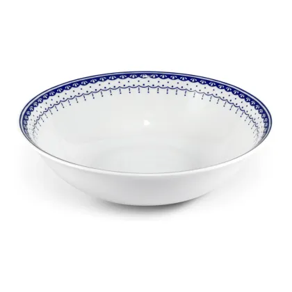 Zdjęcie Piękna stylowa miska sałatkowa z porcelany zdobiona niebieskim geometrycznym ornamentem – Leander