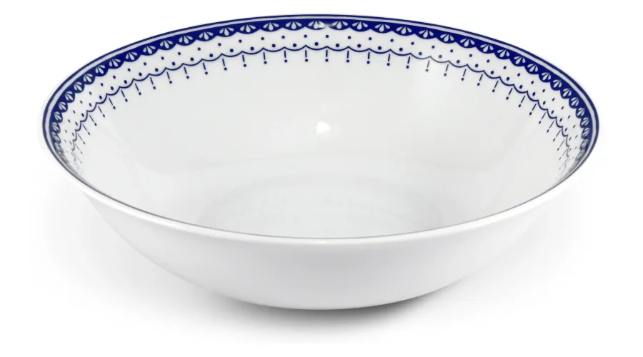 obrazek 1 Piękna stylowa miska sałatkowa z porcelany zdobiona niebieskim geometrycznym ornamentem – Leander