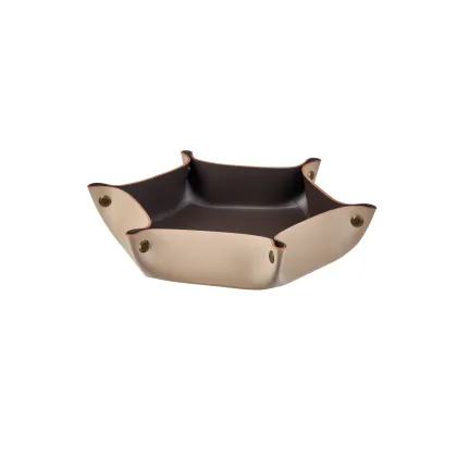 Zdjęcie Skórzany ośmiokątny organizer na drobiazgi w kolorze cappuccino