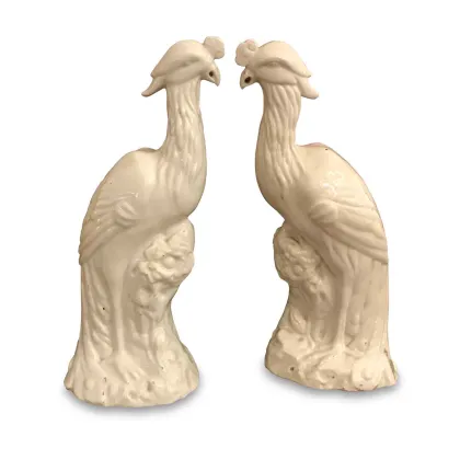 Zdjęcie Para białych papug ceramicznych 1950 r.