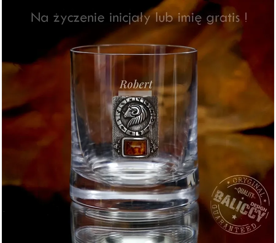 obrazek 6 Szklanka do whisky z bursztynem - znak zodiaku Baran
