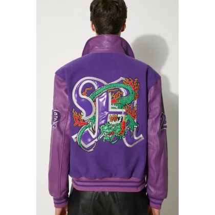 Zdjęcie Awake NY kurtka wełniana Varsity Jacket kolor fioletowy przejściowa oversize SP24-OT001