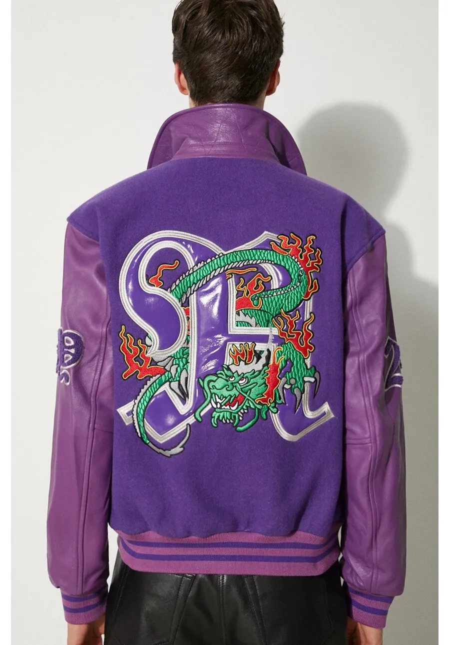 obrazek 1 Awake NY kurtka wełniana Varsity Jacket kolor fioletowy przejściowa oversize SP24-OT001