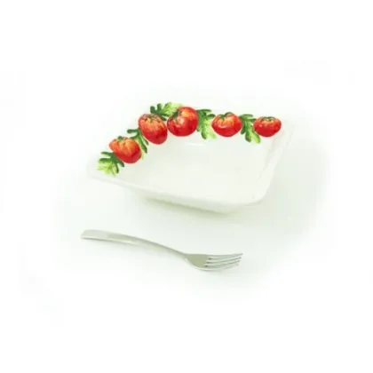 Zdjęcie Mała kwadratowa ręcznie malowana miska zdobiona motywem pomidorów - Le Ceramiche