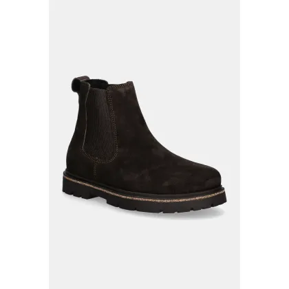 Zdjęcie Birkenstock sztyblety zamszowe Highwood damskie kolor brązowy na płaskim obcasie 1025756