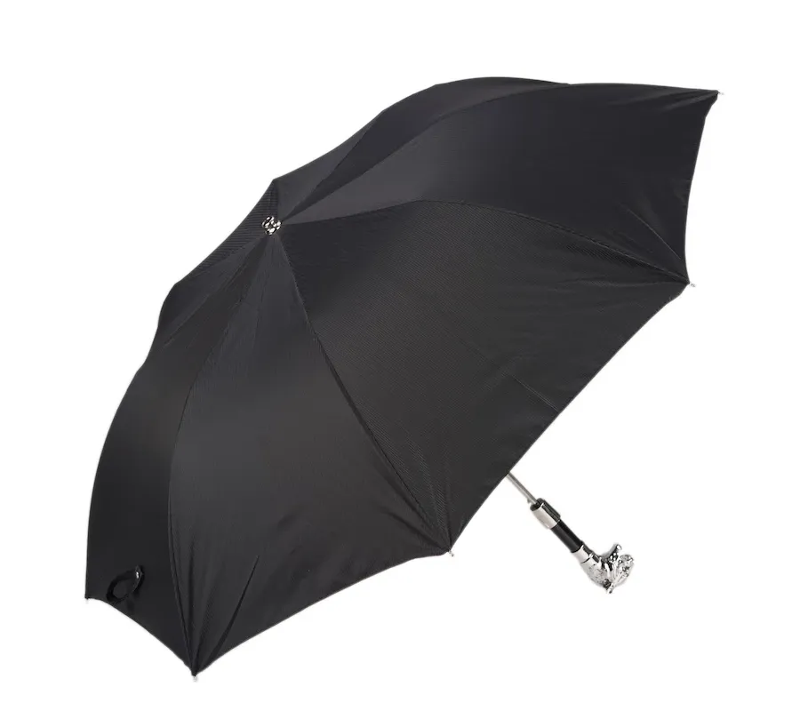 obrazek 8 Elegancki czarny parasol męski z rączką w kształcie głowy tygrysa – Pasotti