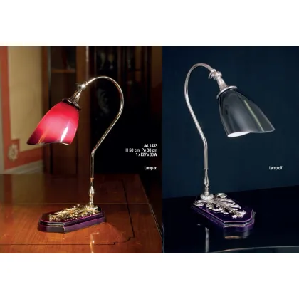 Picture Desk lamp with wooden base and chrome structure with white and purple glass - Il Paralume Marina