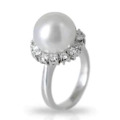 Zdjęcie Stylowy pierścionek z perłą i diamentem