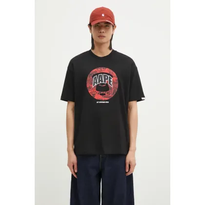 Zdjęcie AAPE t-shirt bawełniany Theme męski kolor czarny z nadrukiem AAPTEM1423XXM