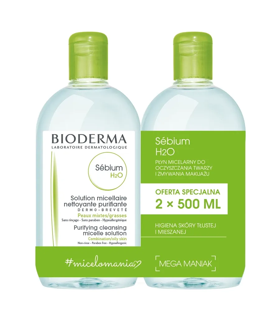 obrazek 1 Bioderma Sebium H2O Płyn micelarny do skóry tłustej i mieszanej, 2 x 500 ml 1000 ml